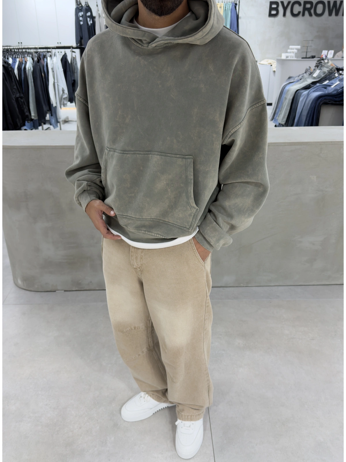 Yeşil Premium Yıkamalı Boxy Sweatshirt