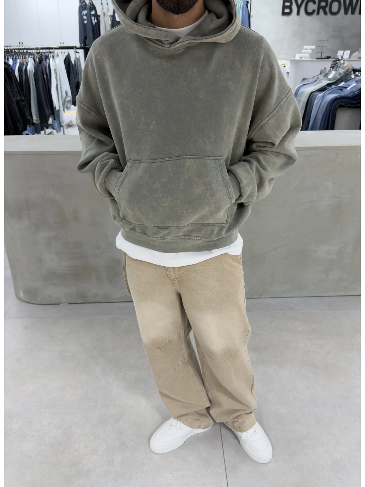 Yeşil Premium Yıkamalı Boxy Sweatshirt