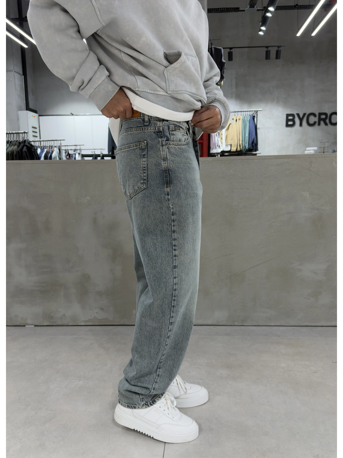 Eskitme Mavi Straight Baggy Jean