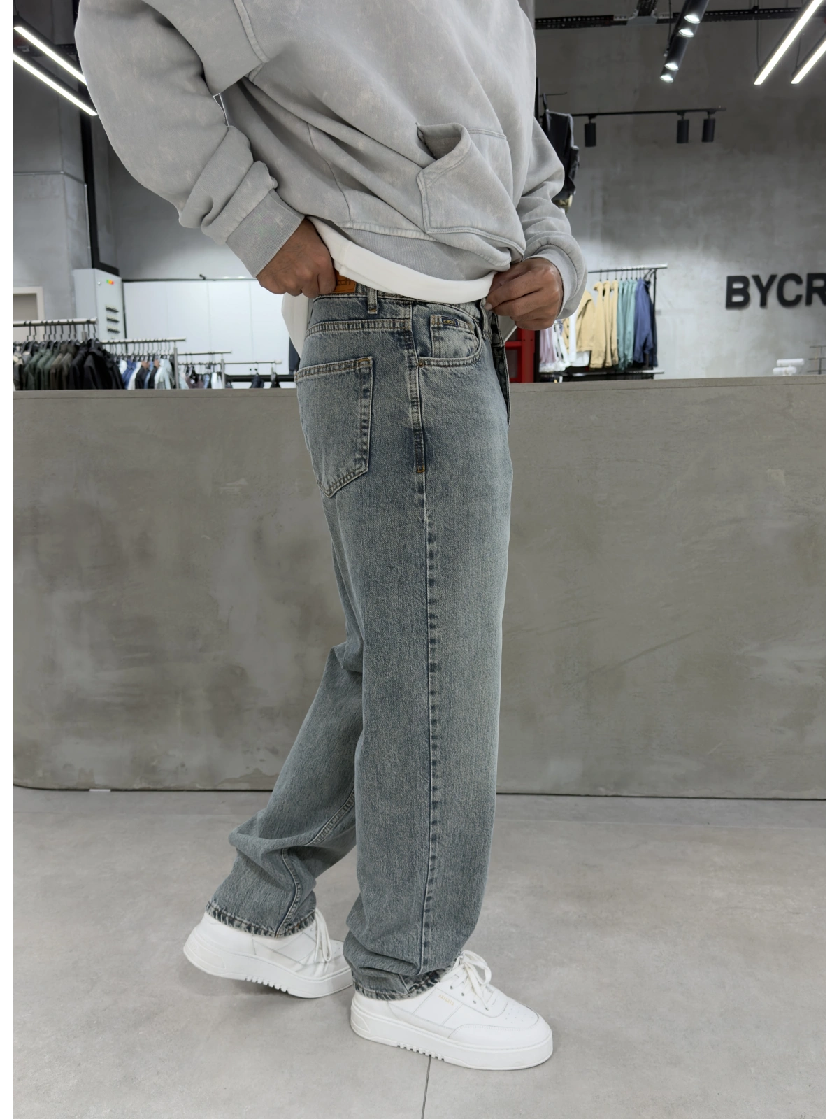 Eskitme Mavi Straight Baggy Jean