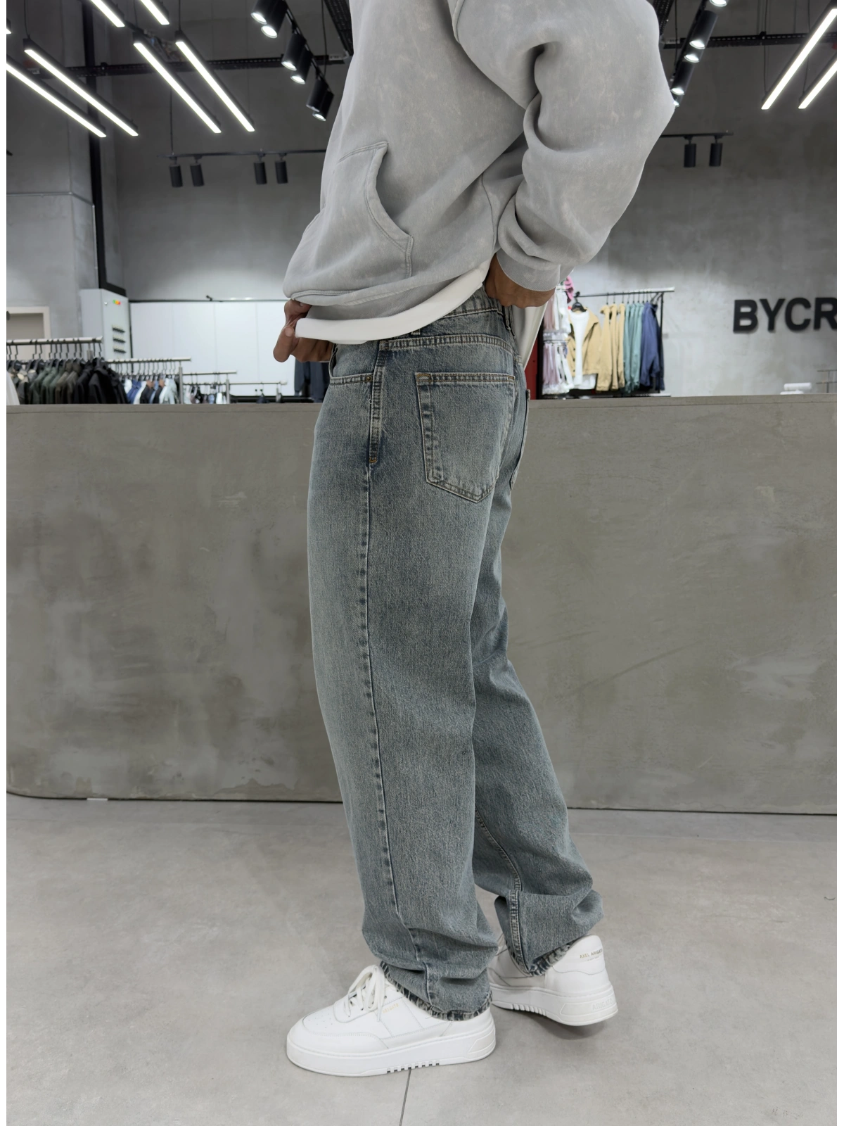 Eskitme Mavi Straight Baggy Jean