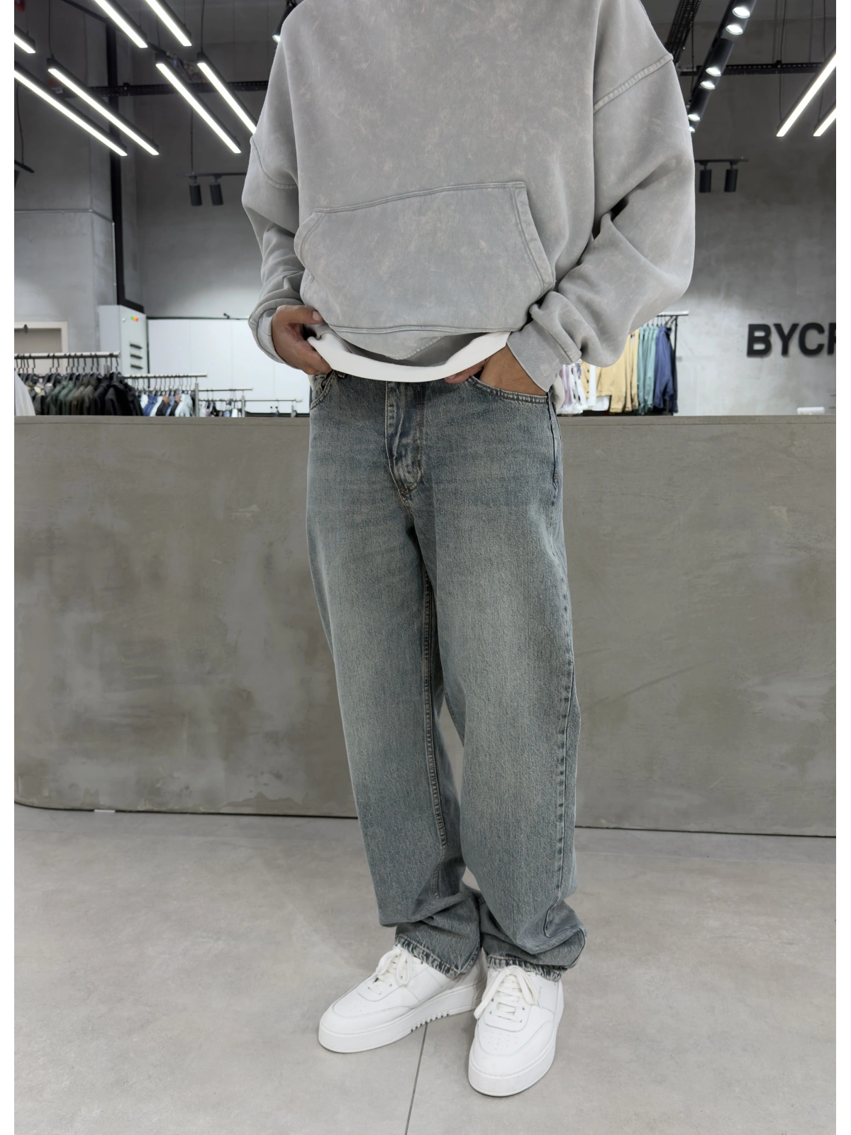 Eskitme Mavi Straight Baggy Jean