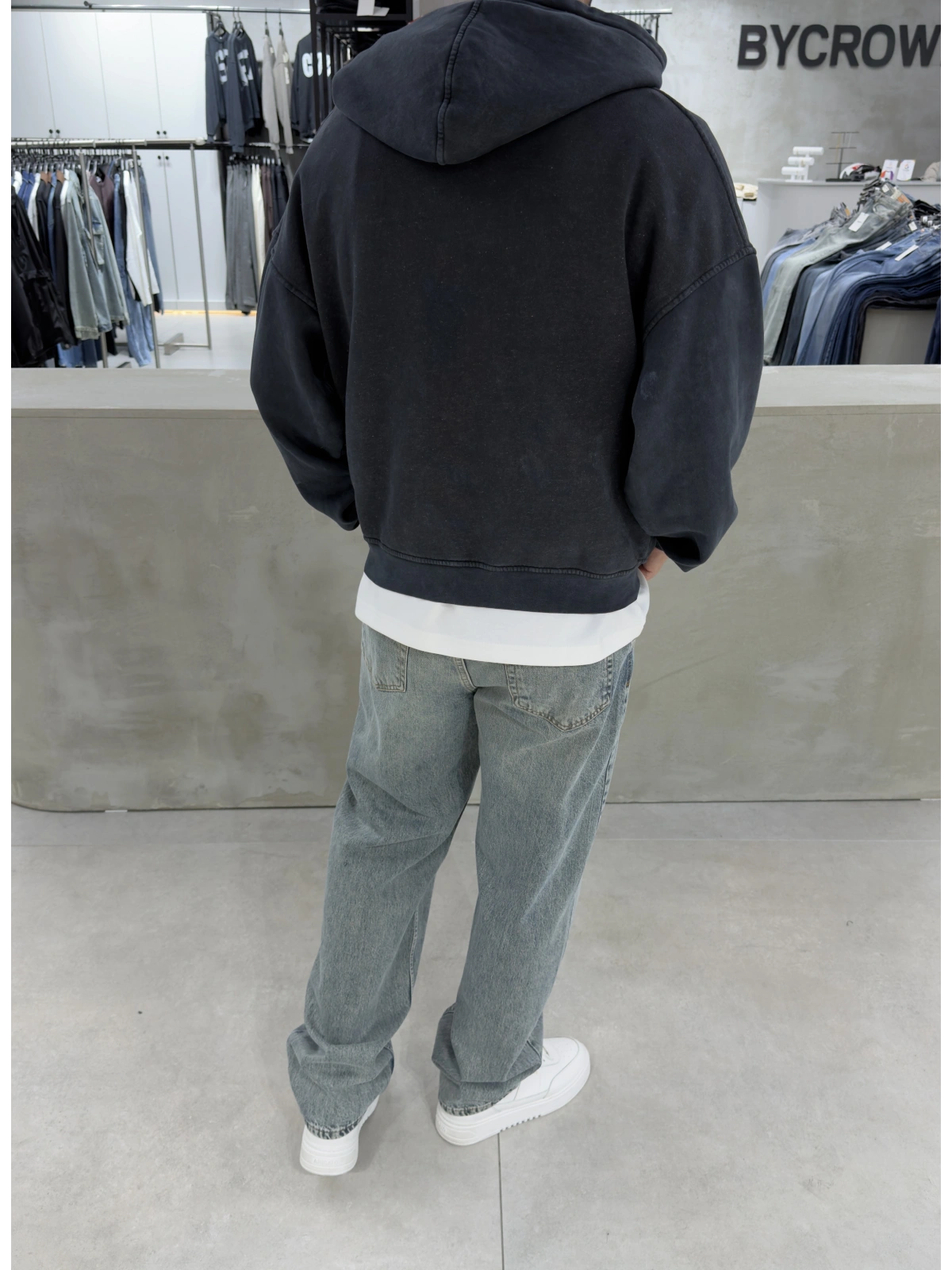 Antrasit Premium Yıkamalı Boxy Sweatshirt