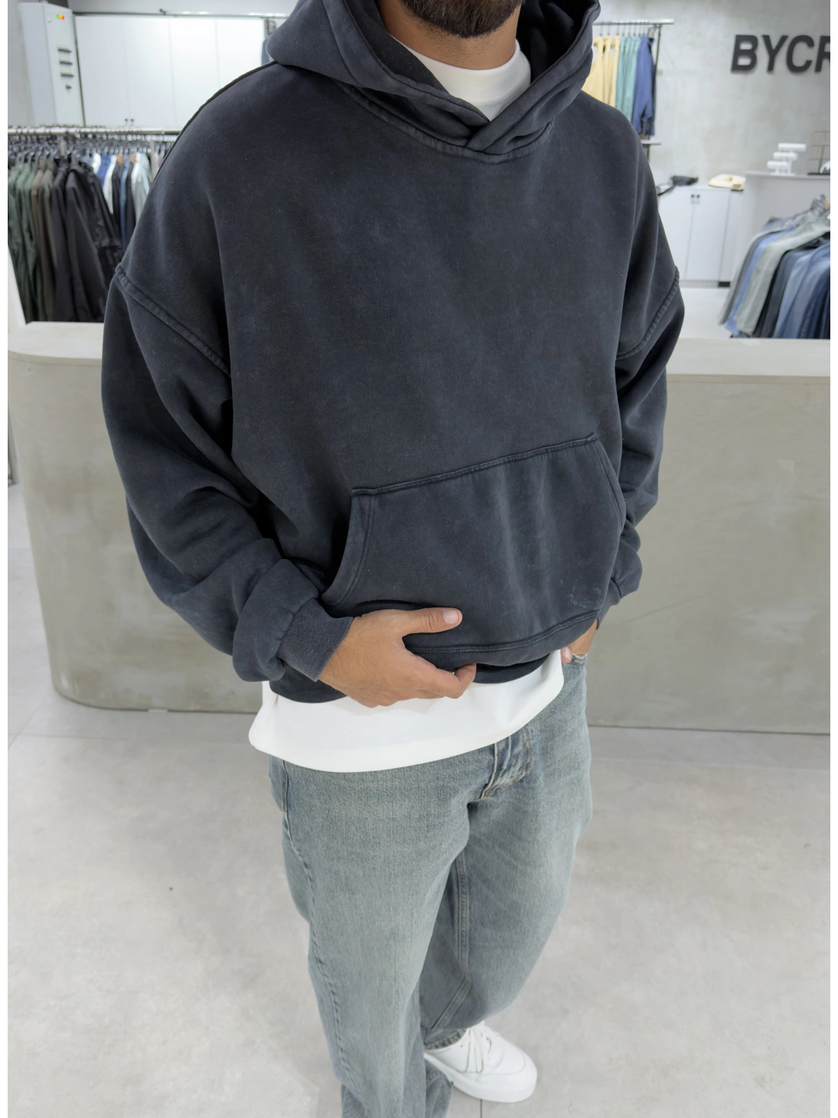 Antrasit Premium Yıkamalı Boxy Sweatshirt