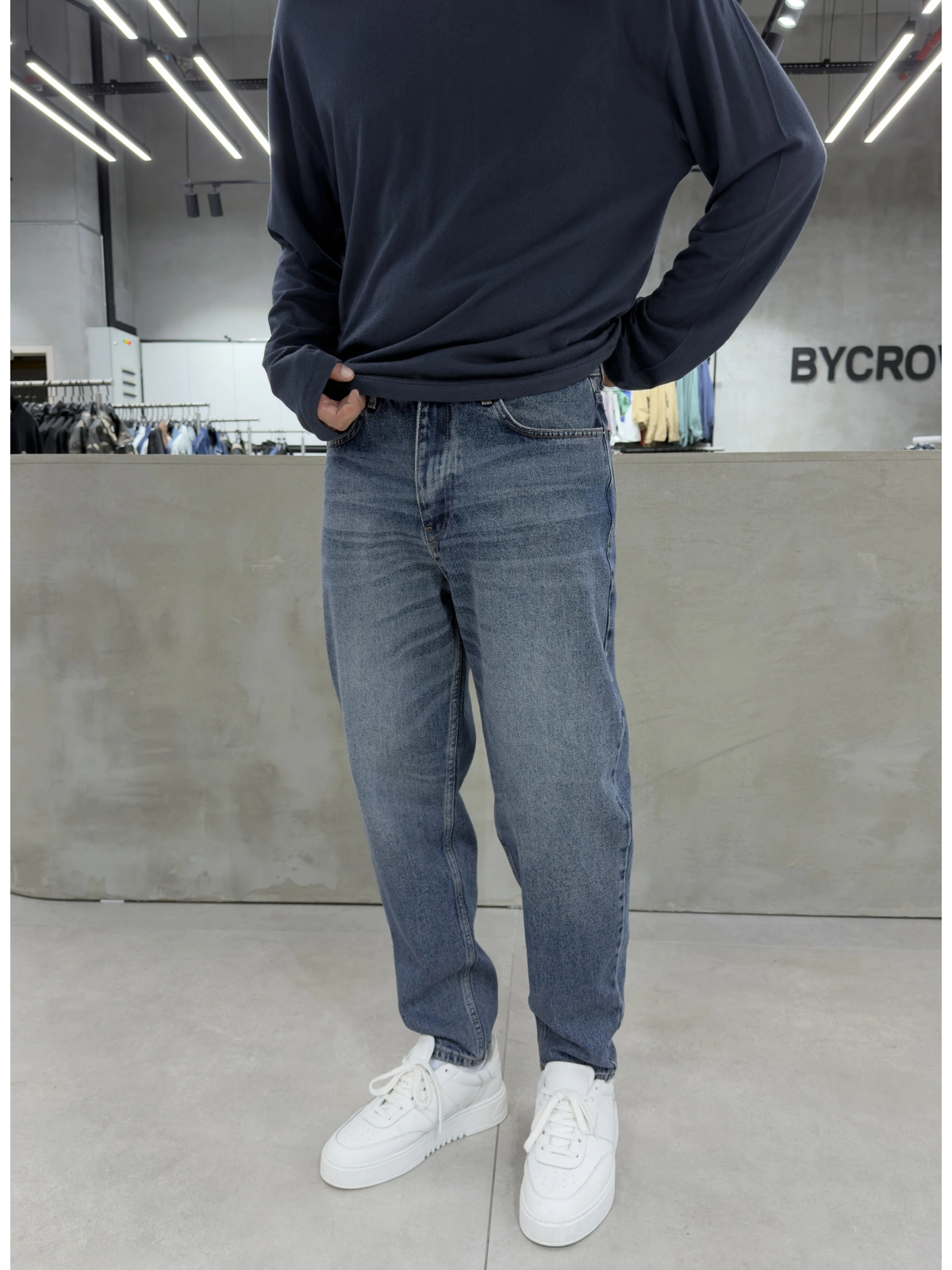 Mavi Yıkamalı Denim Boyfriend Jean