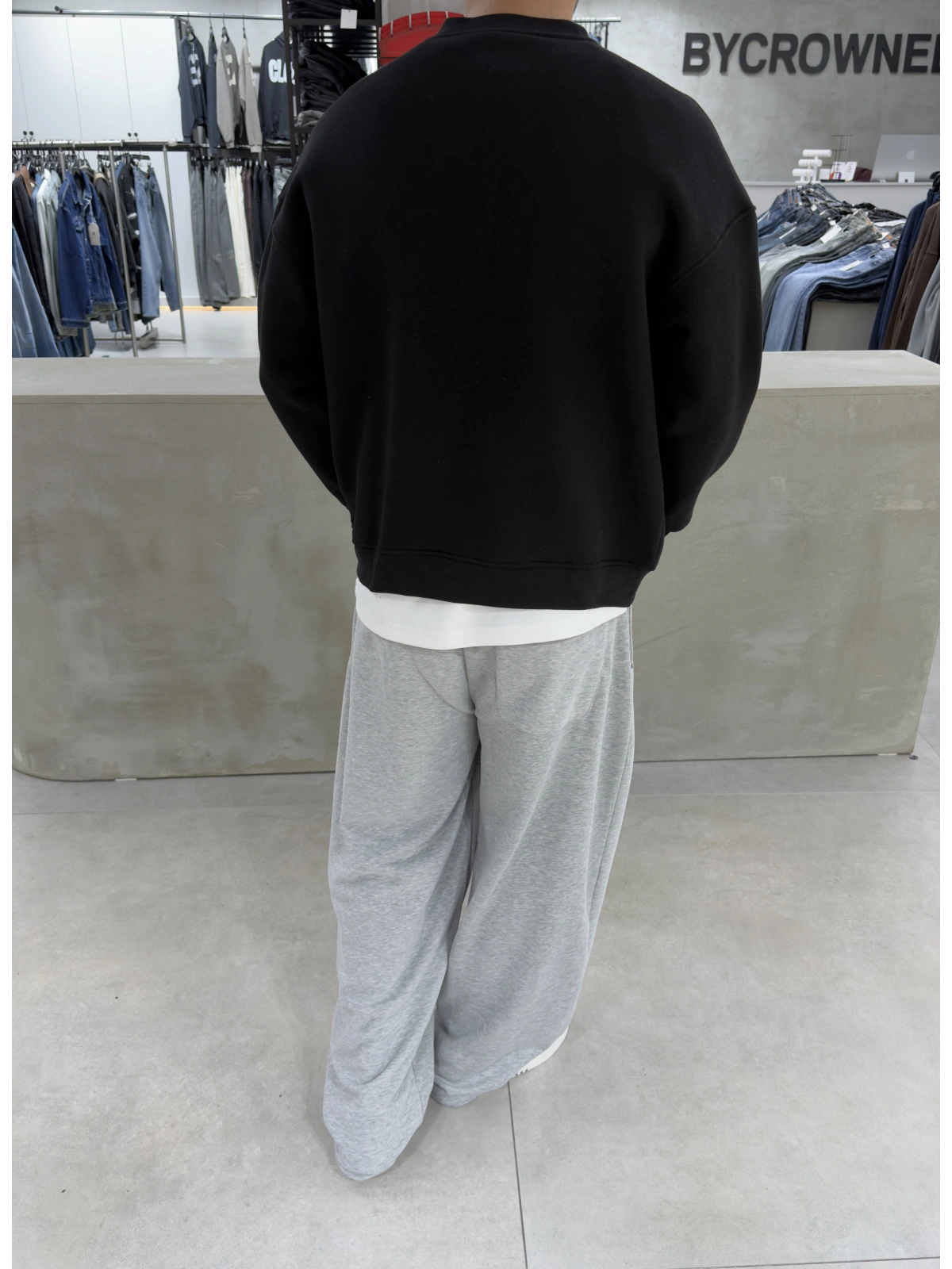Siyah Bear Bisiklet Yaka Oversize Sweat