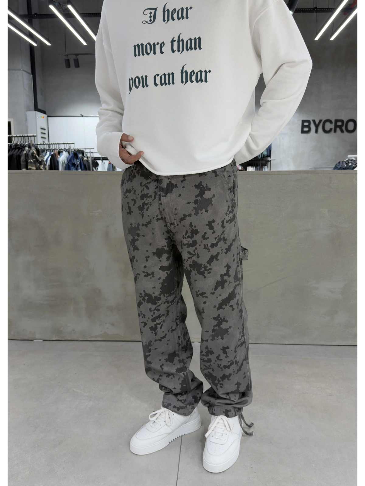Gri Kamuflaj Paça Detay Baggy Jean