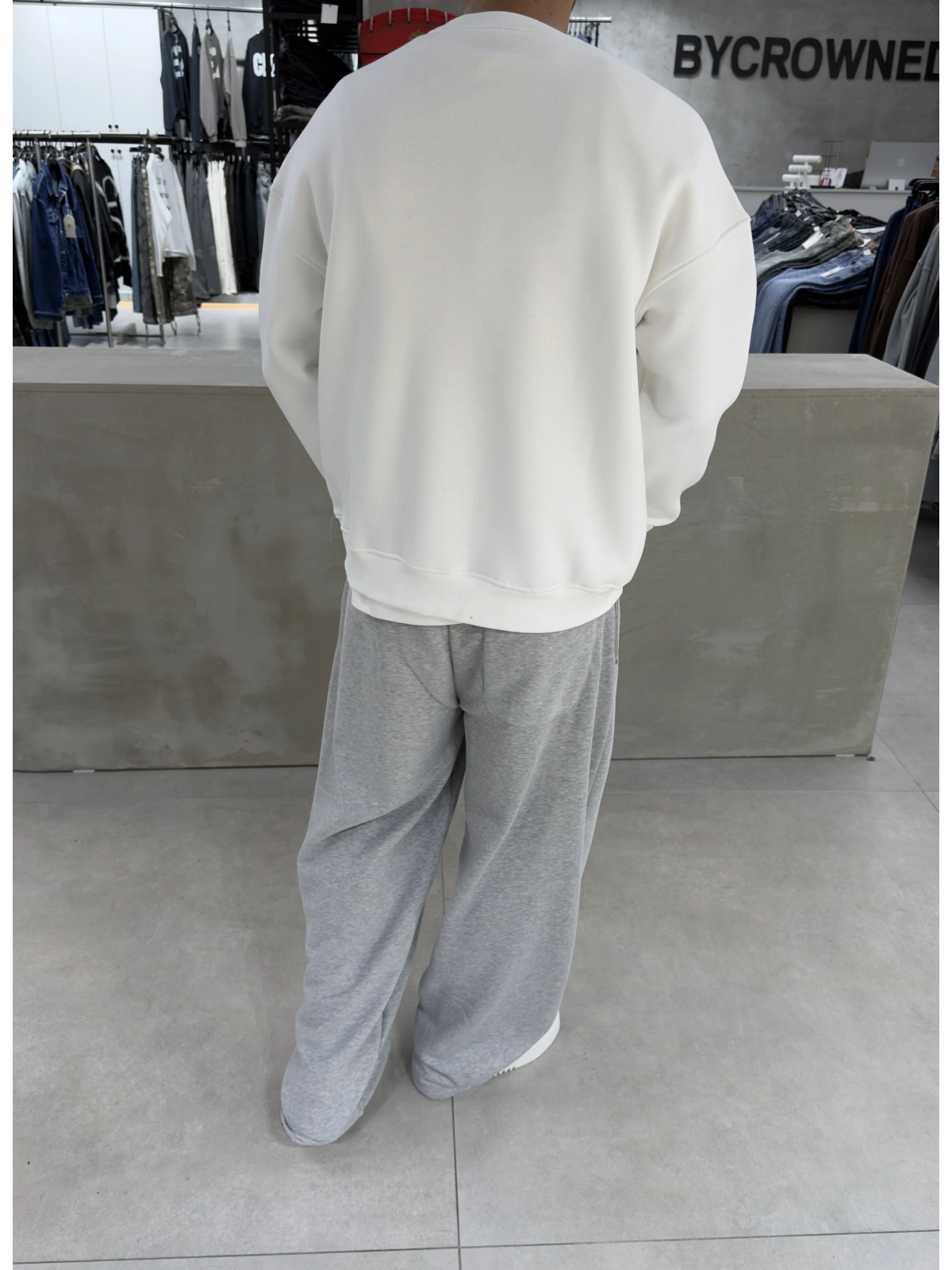 Beyaz Bear Bisiklet Yaka Oversize Sweat
