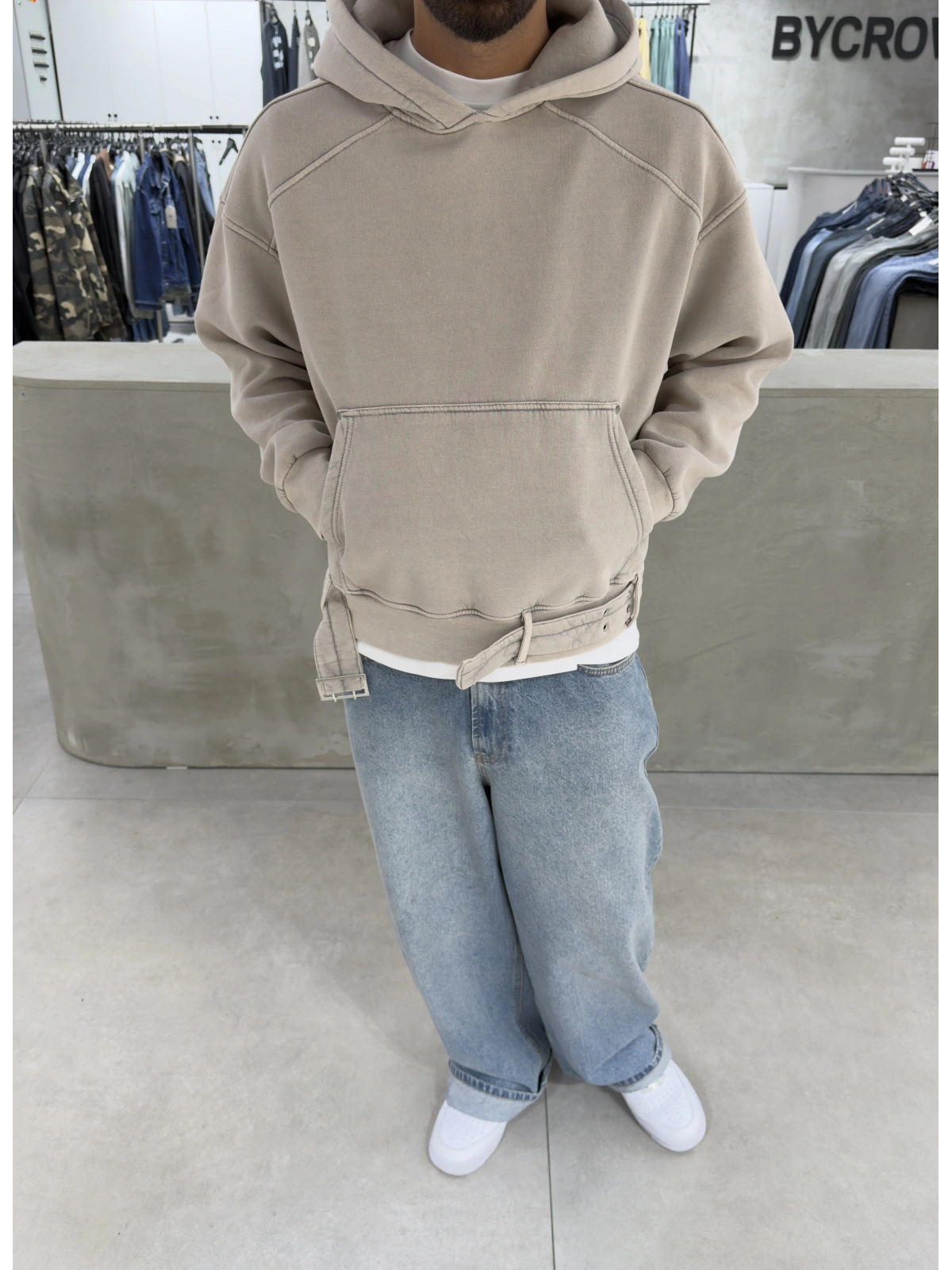 Krem Premium Kemer Detay Sweatshirt