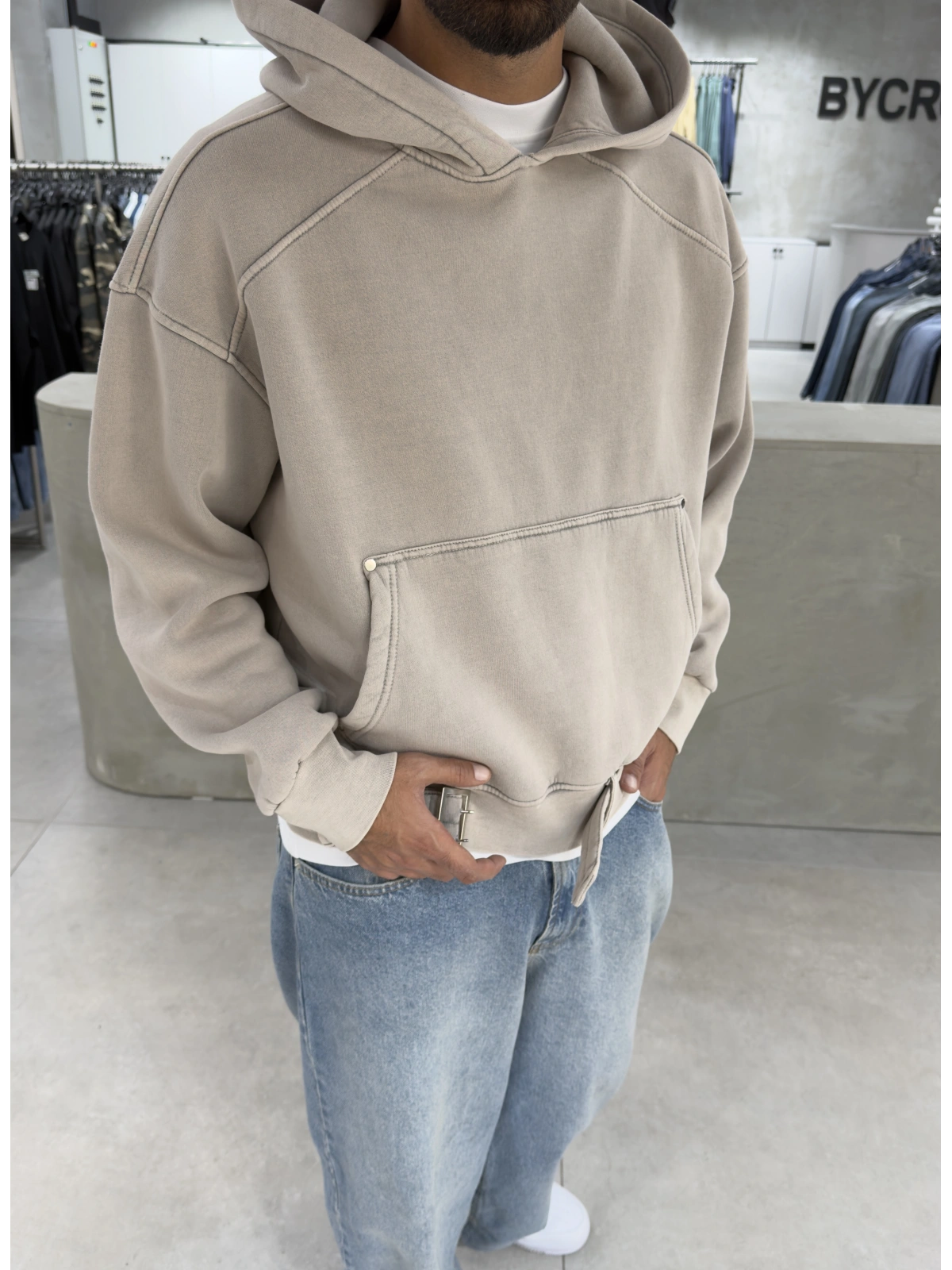 Krem Premium Kemer Detay Sweatshirt