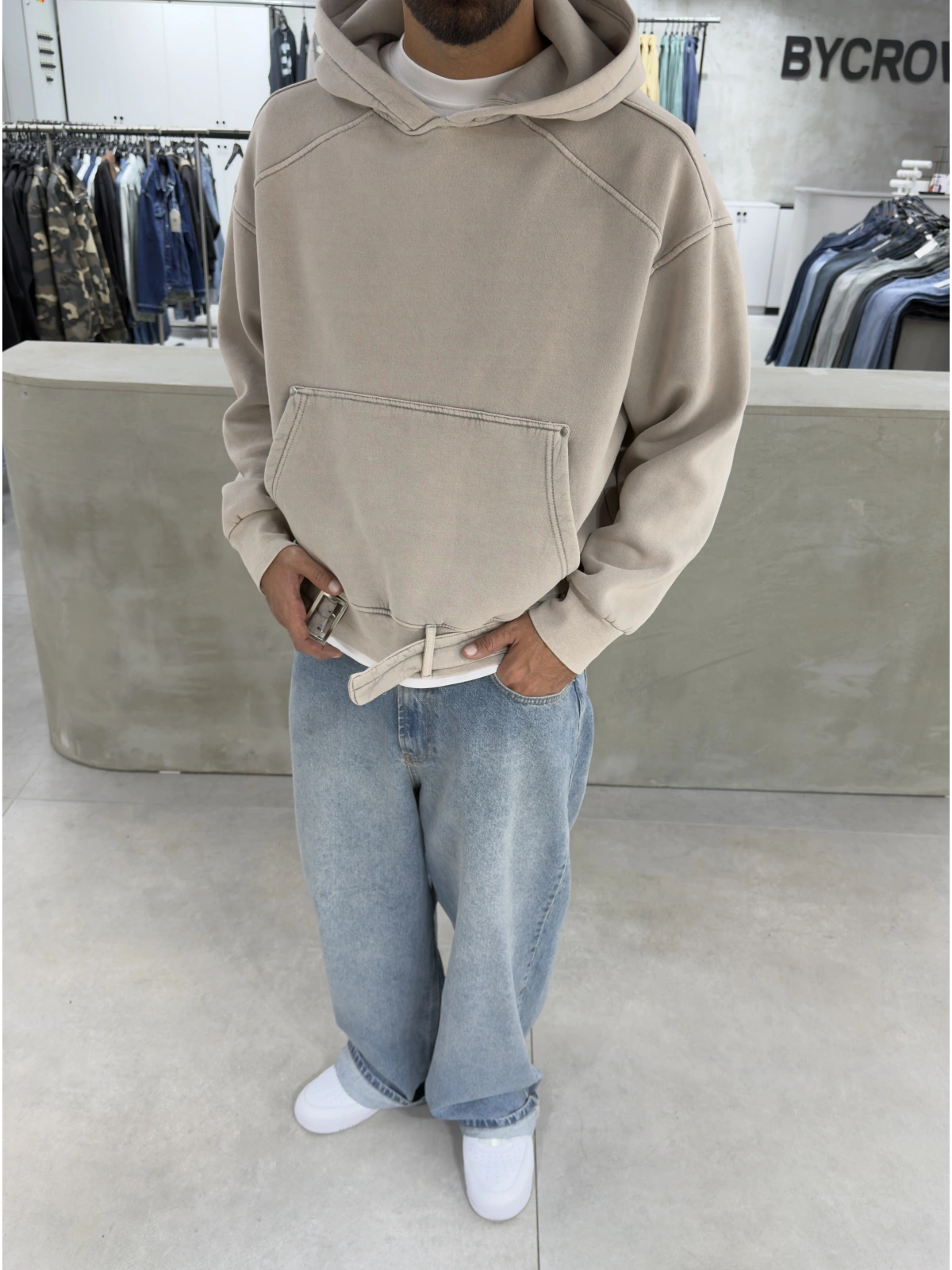 Krem Premium Kemer Detay Sweatshirt