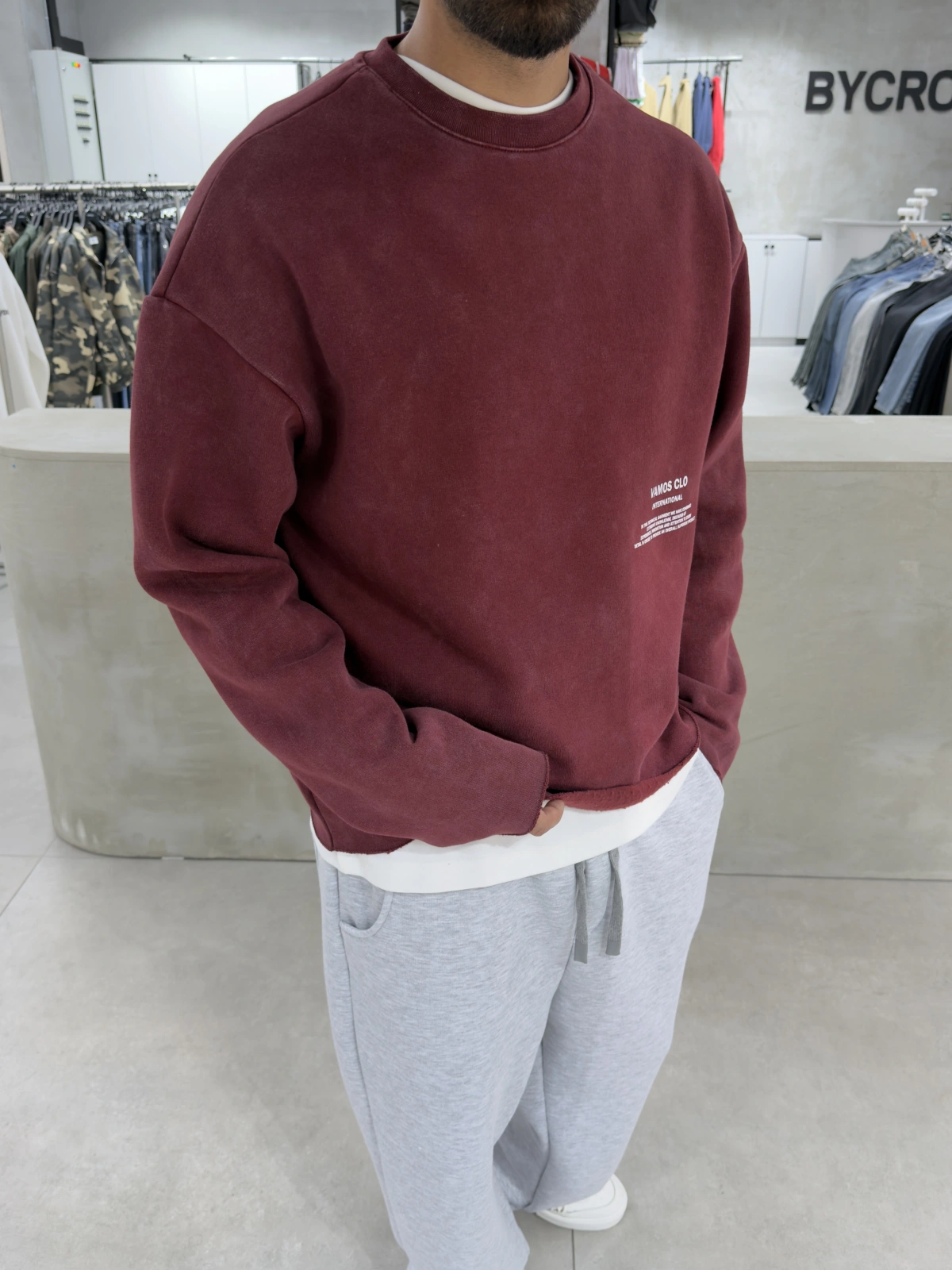 Bordo Yıkamalı Oversize Sweat