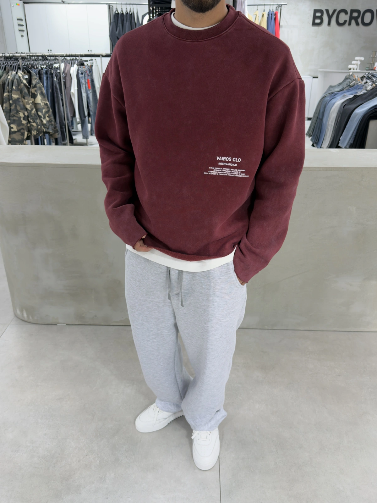 Bordo Yıkamalı Oversize Sweat