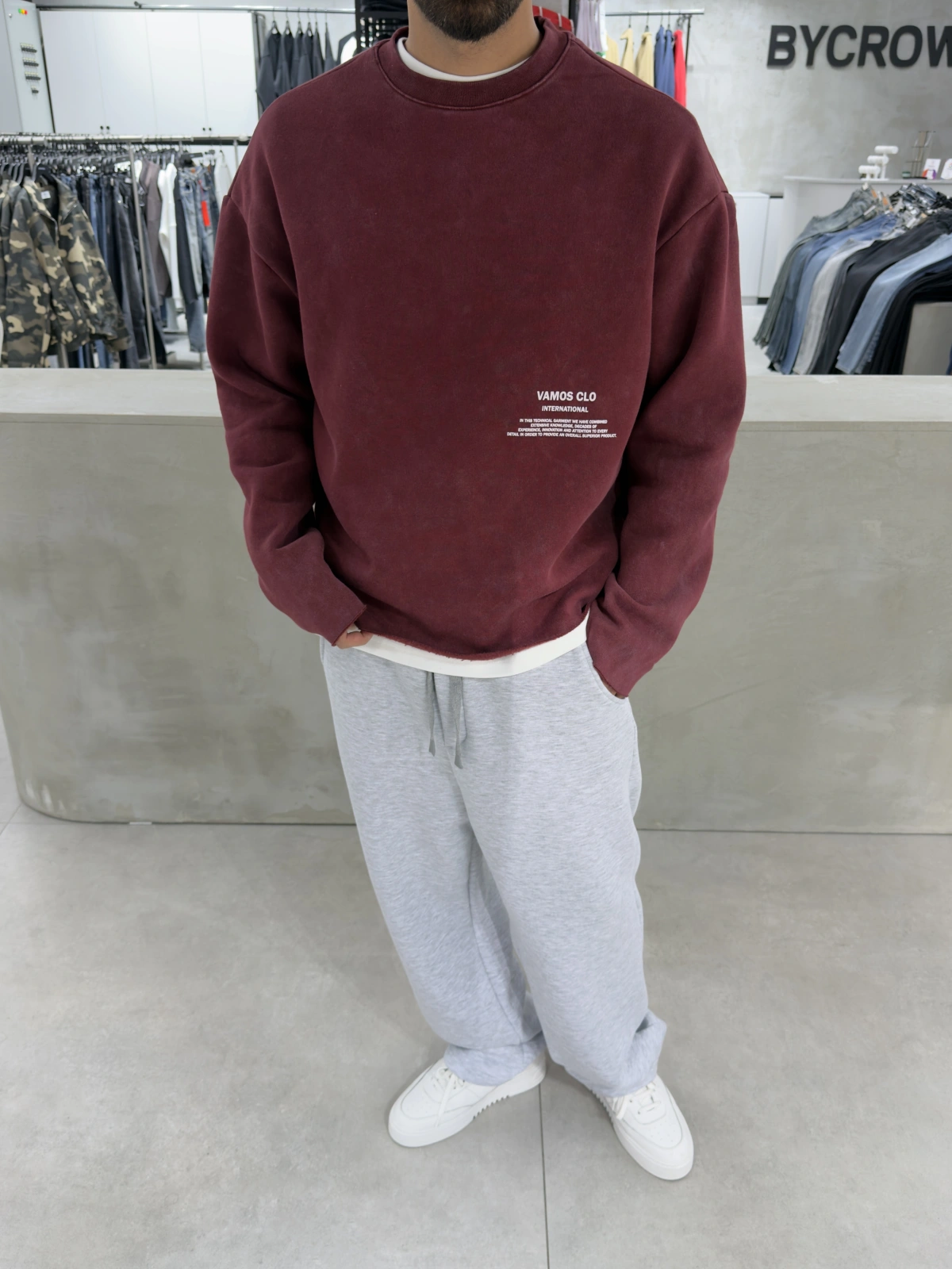 Bordo Yıkamalı Oversize Sweat