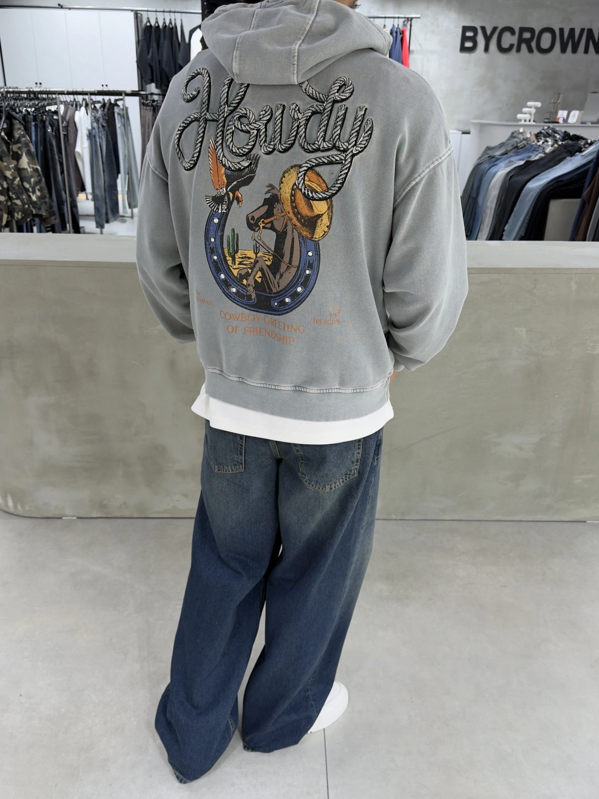 Gri Premium Yıkamalı Kovboy Sweat