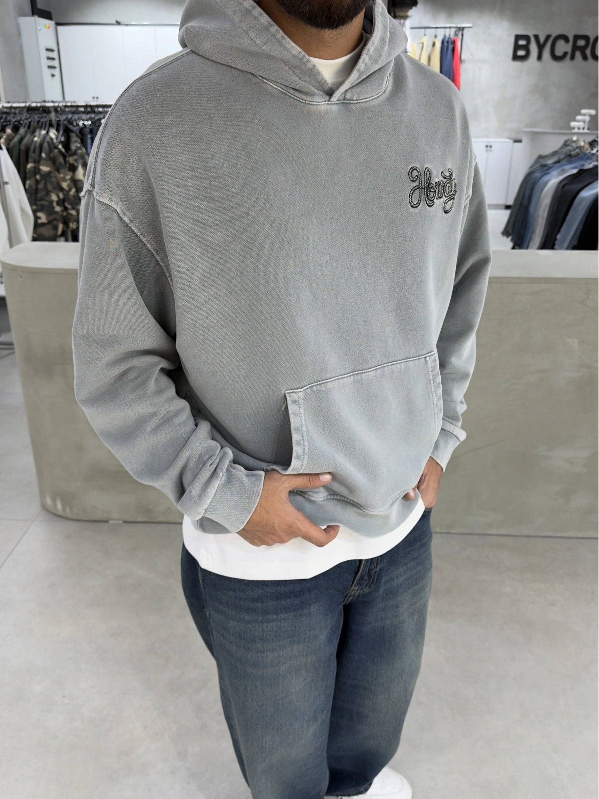 Gri Premium Yıkamalı Kovboy Sweat