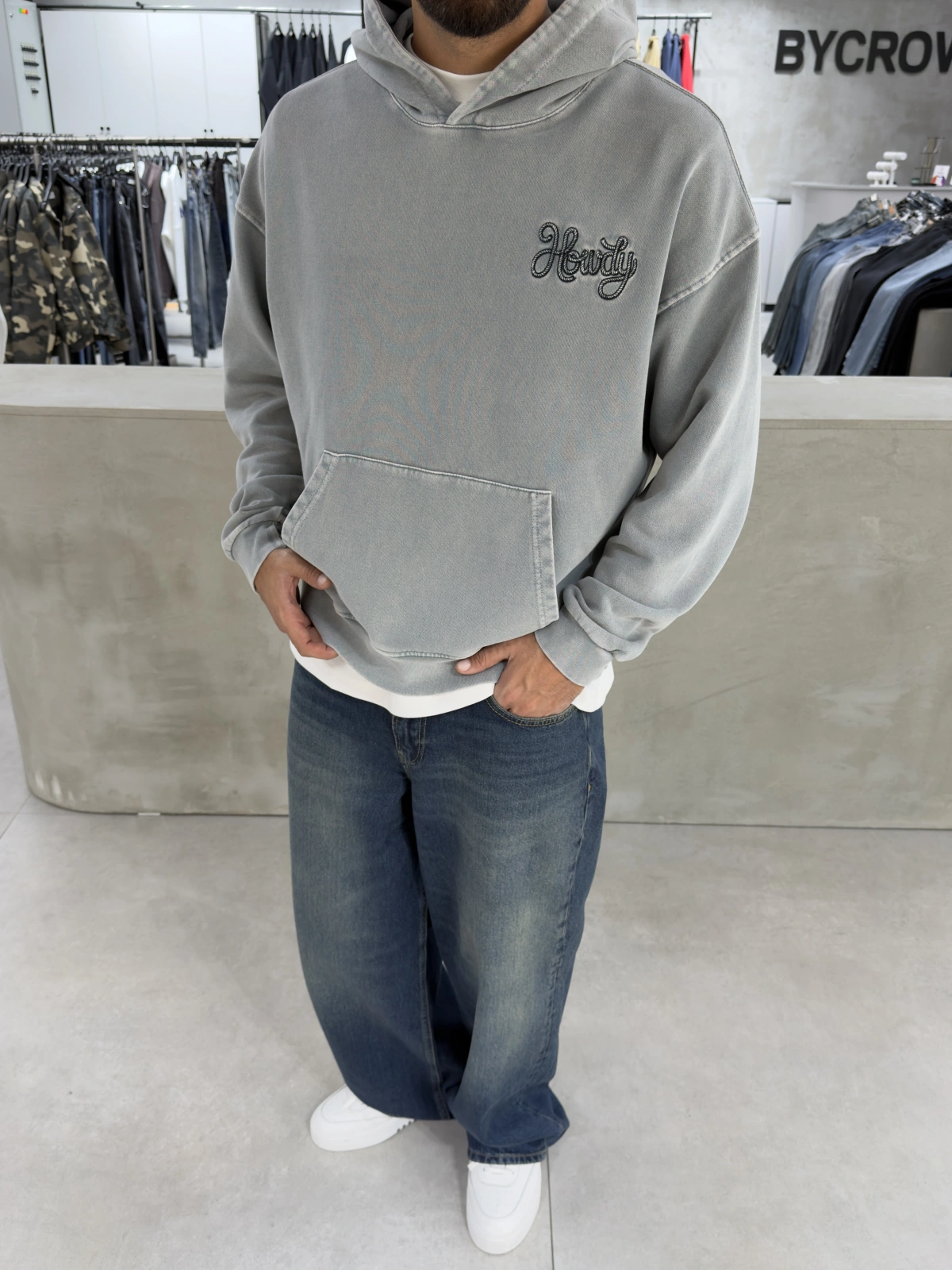 Gri Premium Yıkamalı Kovboy Sweat