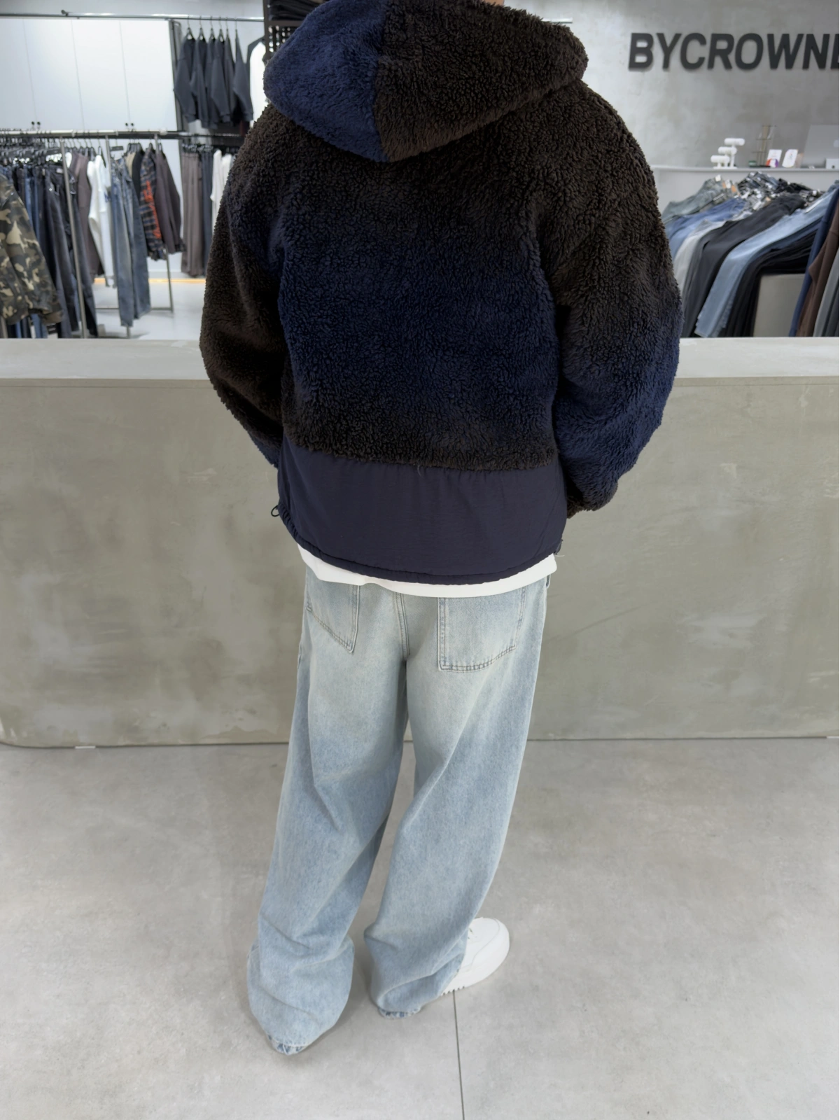 Lacivert İç Astarlı Peluş Mont