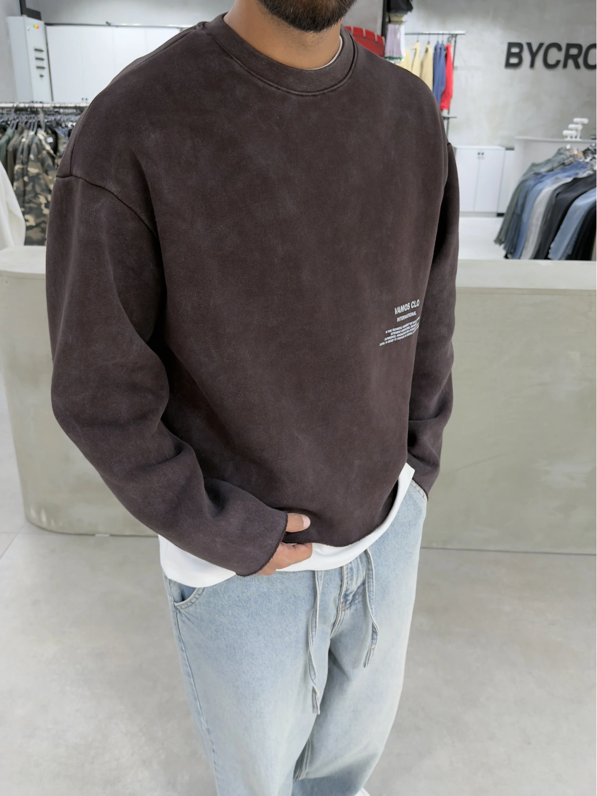 Kahve Yıkamalı Oversize Sweat