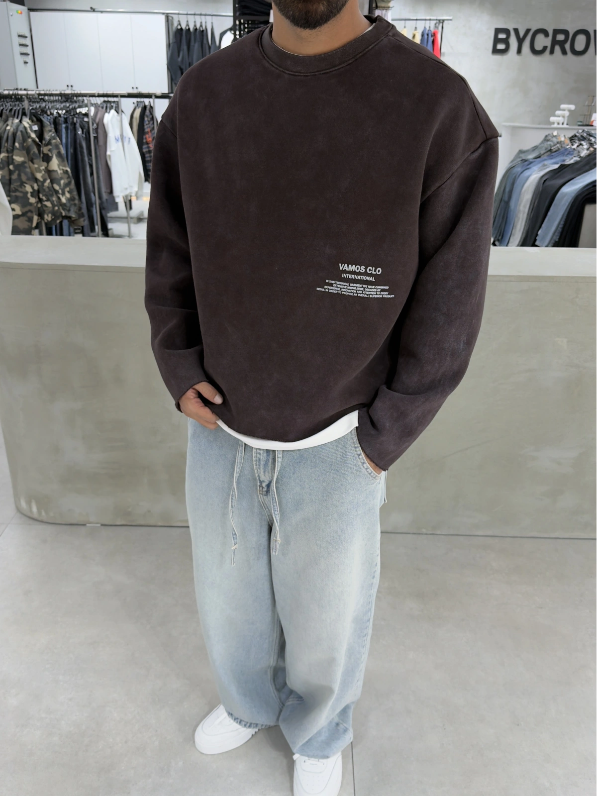 Kahve Yıkamalı Oversize Sweat