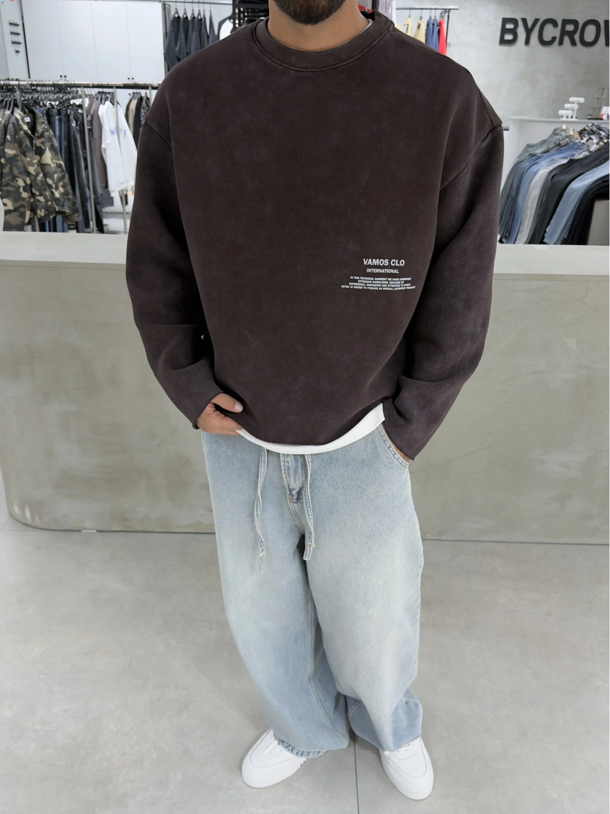 Kahve Yıkamalı Oversize Sweat