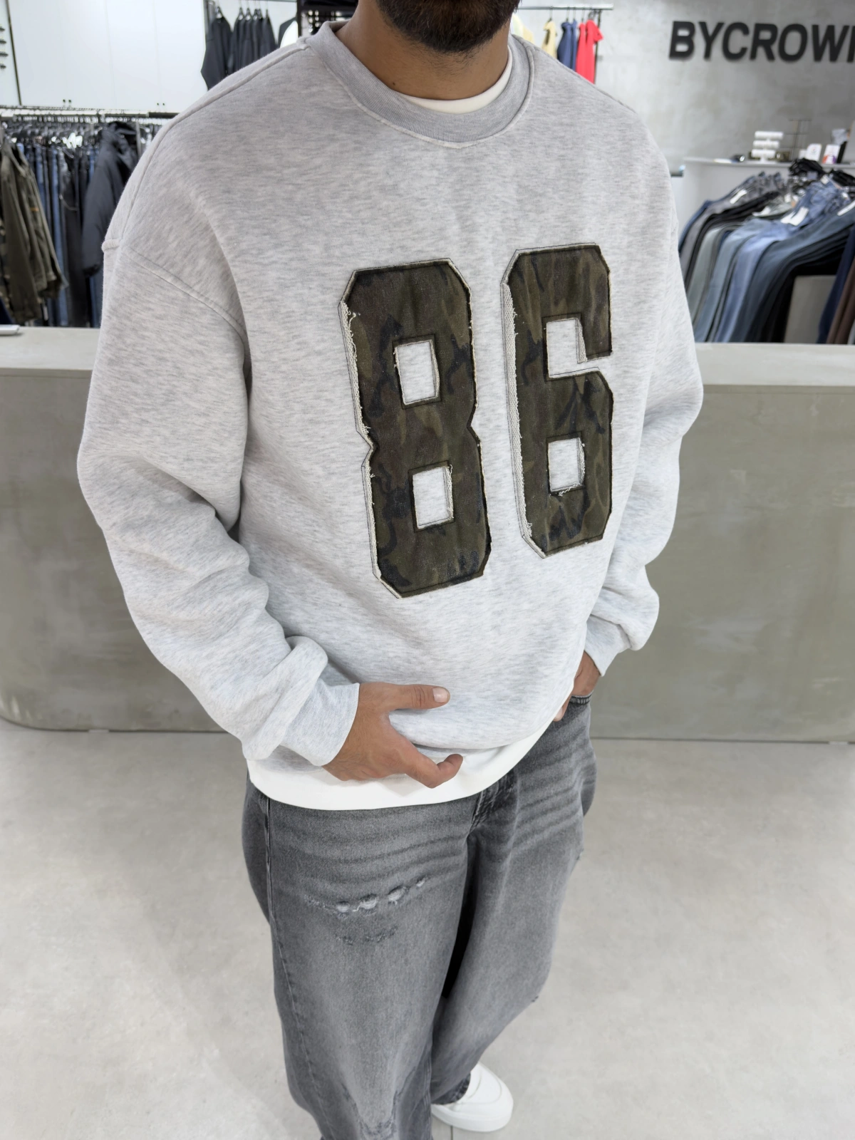 Gri 86 Kamuflaj Oversize Sweat