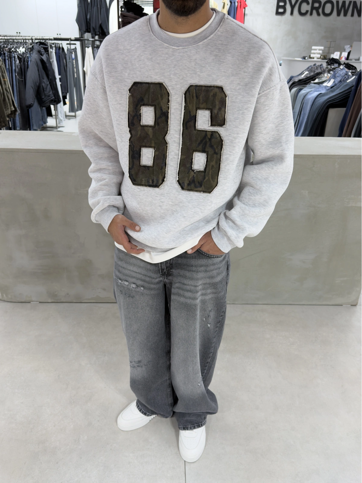 Gri 86 Kamuflaj Oversize Sweat