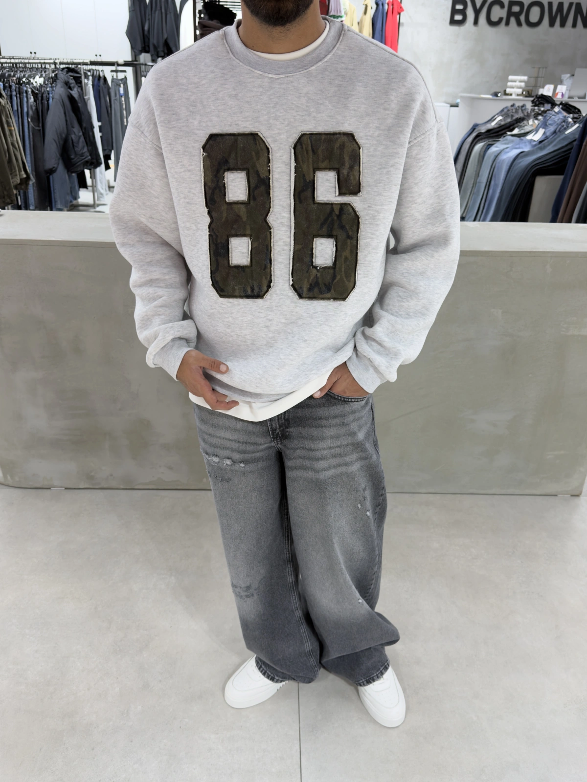 Gri 86 Kamuflaj Oversize Sweat