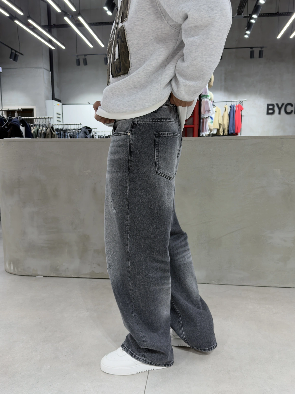 Antrasit Yırtık Effect Süper Baggy Jean