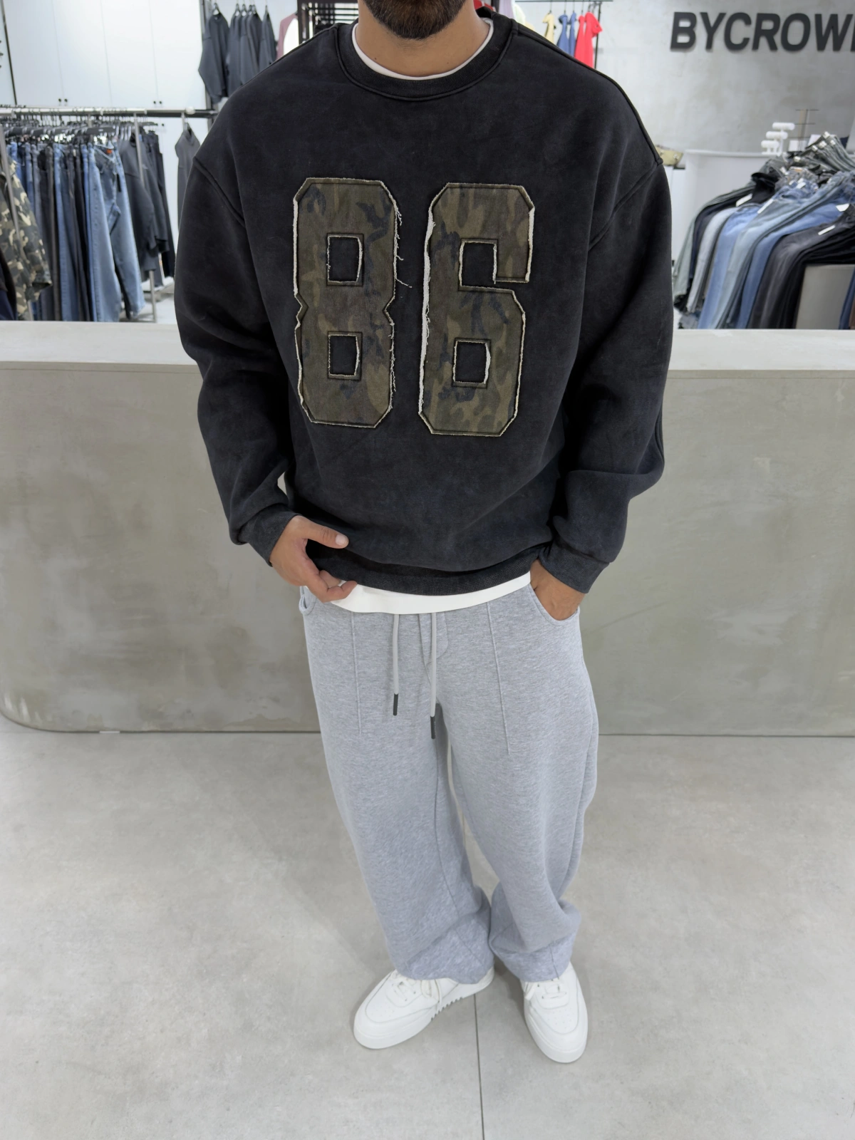 Siyah 86 Kamuflaj Oversize Sweat