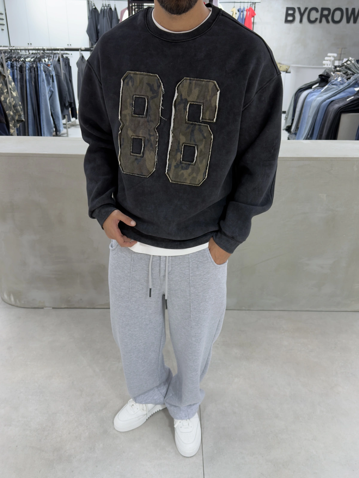 Siyah 86 Kamuflaj Oversize Sweat