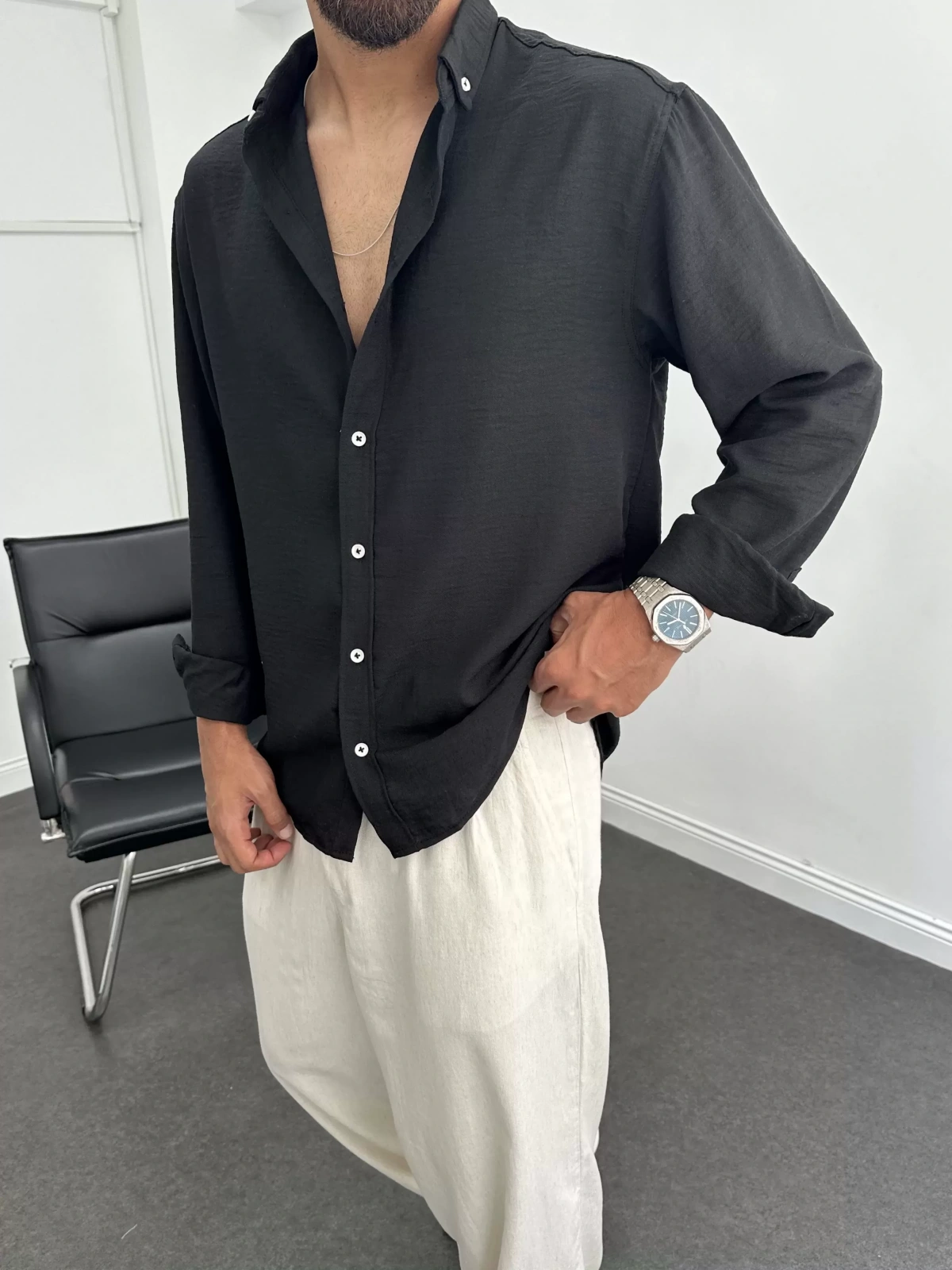 Siyah Premium Oversize Gömlek