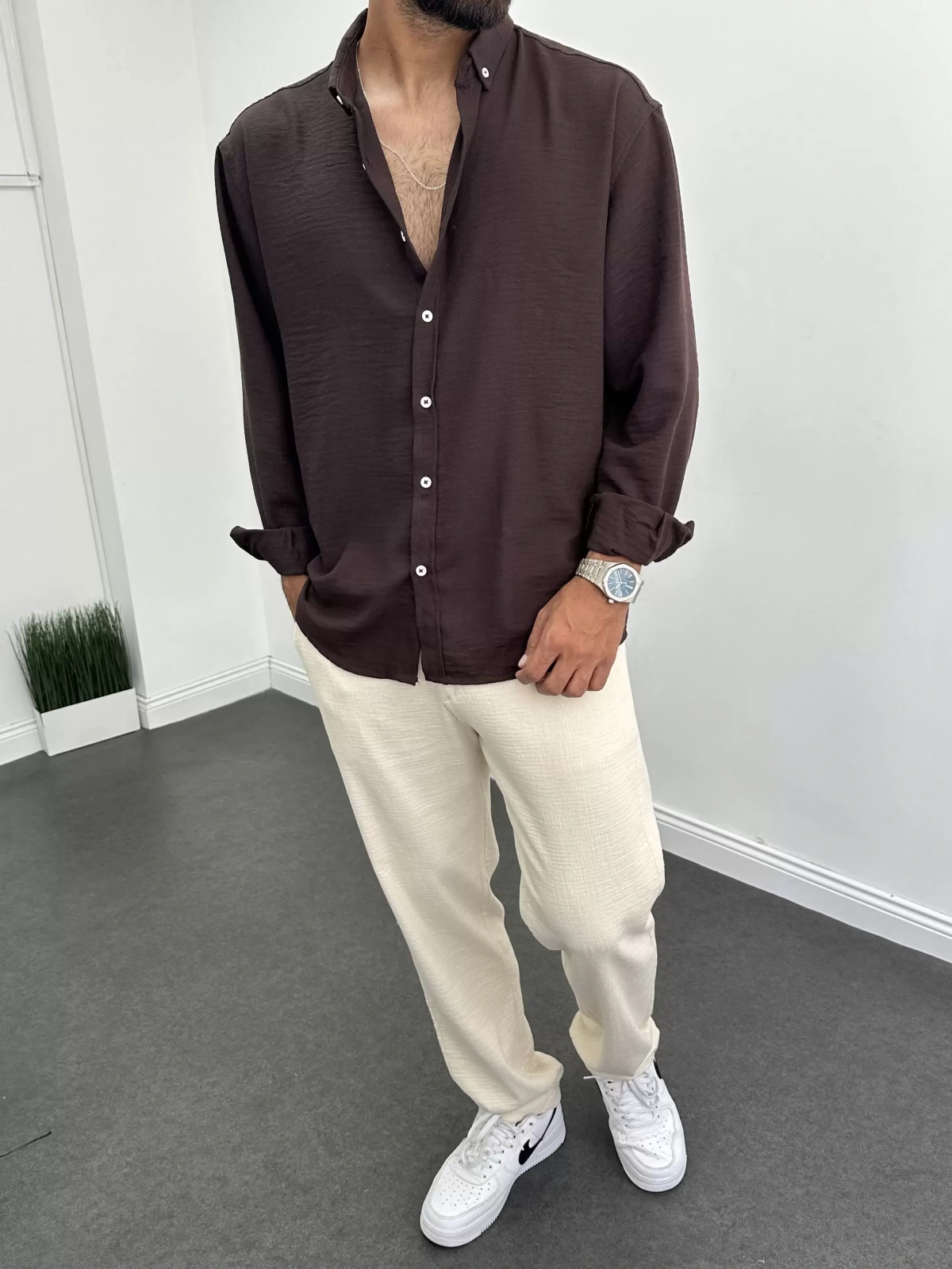 Kahve Premium Oversize Gömlek