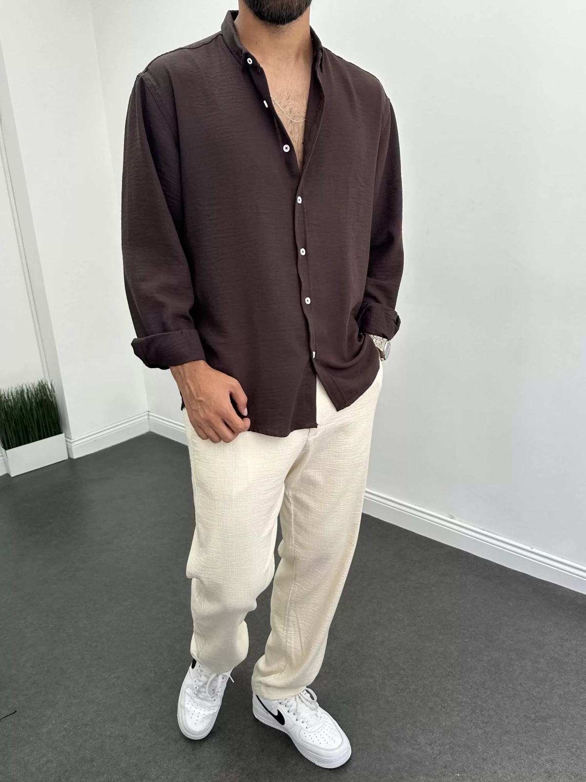 Kahve Premium Oversize Gömlek