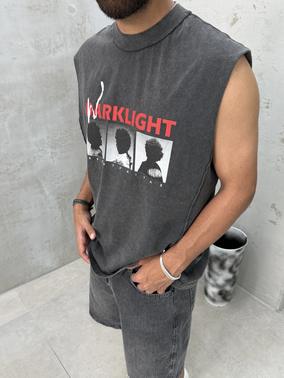 Antrasit Darklıght Baskılı Oversize Atlet