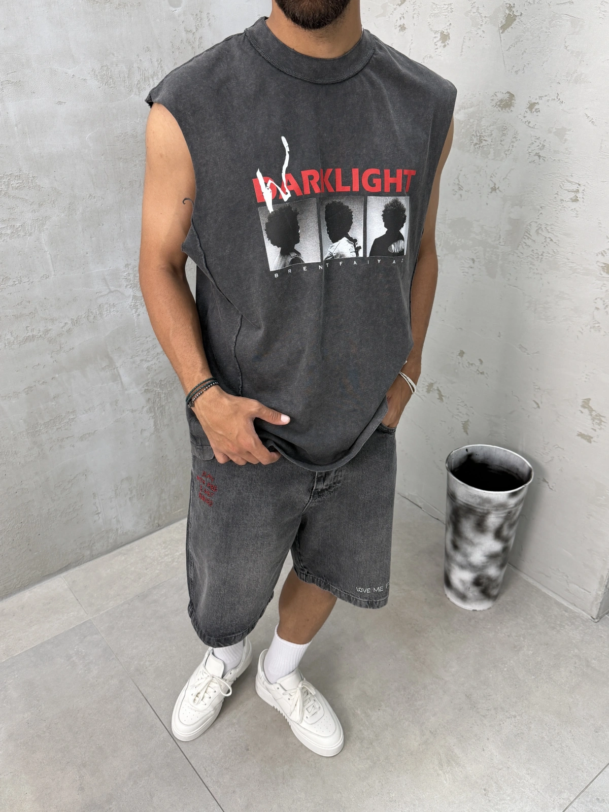 Antrasit Darklıght Baskılı Oversize Atlet