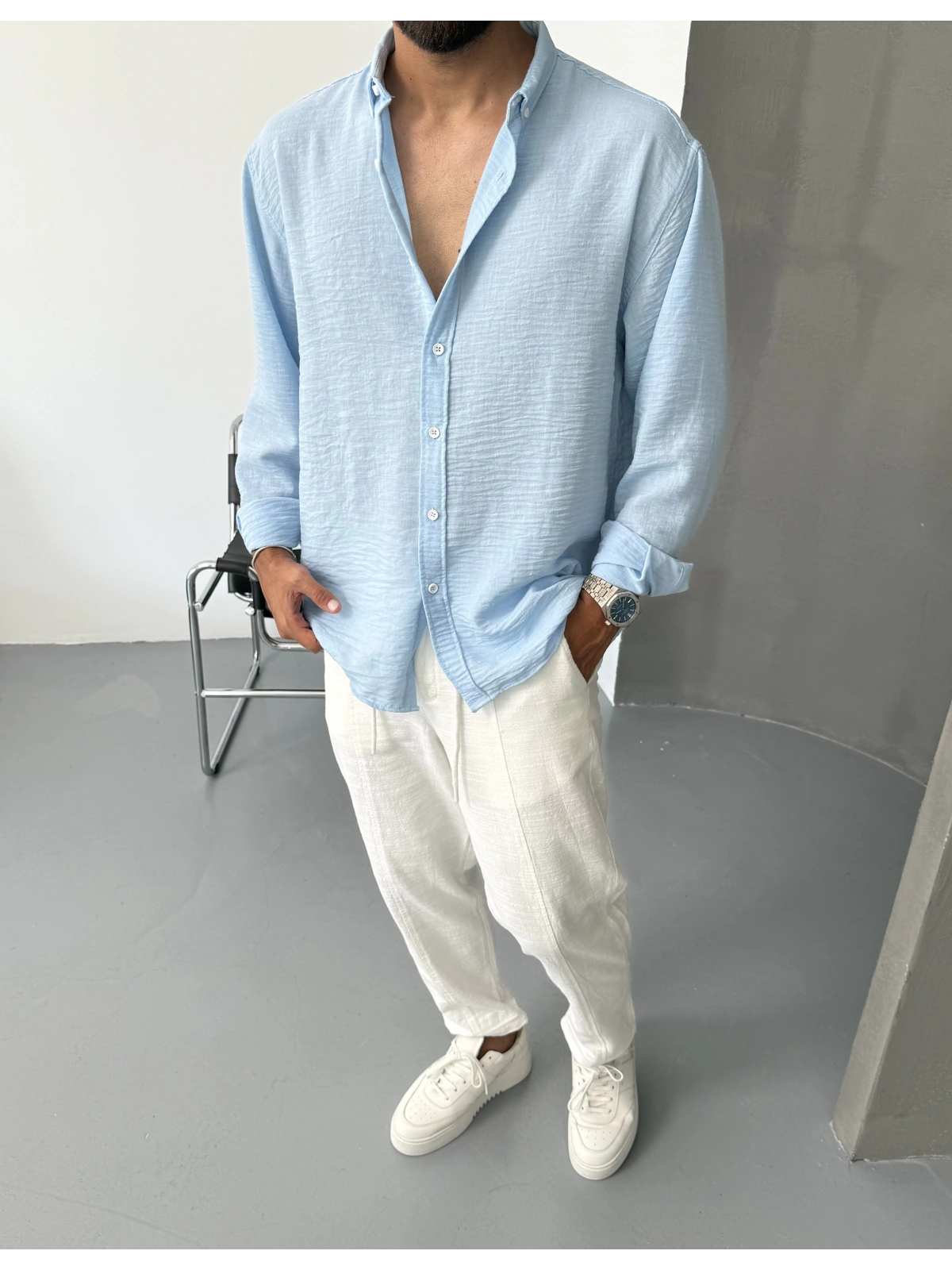 Bebe Mavi Premium Oversize Gömlek