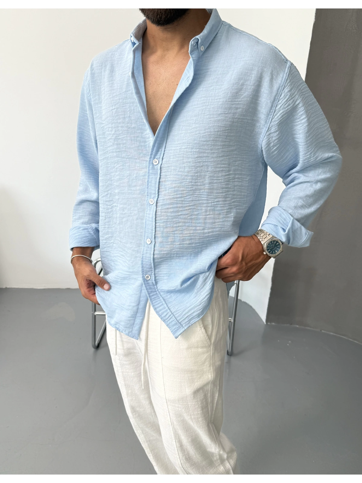 Bebe Mavi Premium Oversize Gömlek