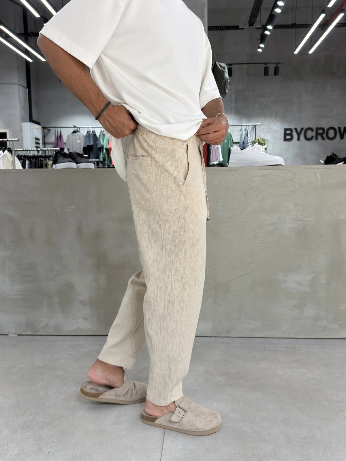 Bej Premium Gofre Kumaş Boyfriend