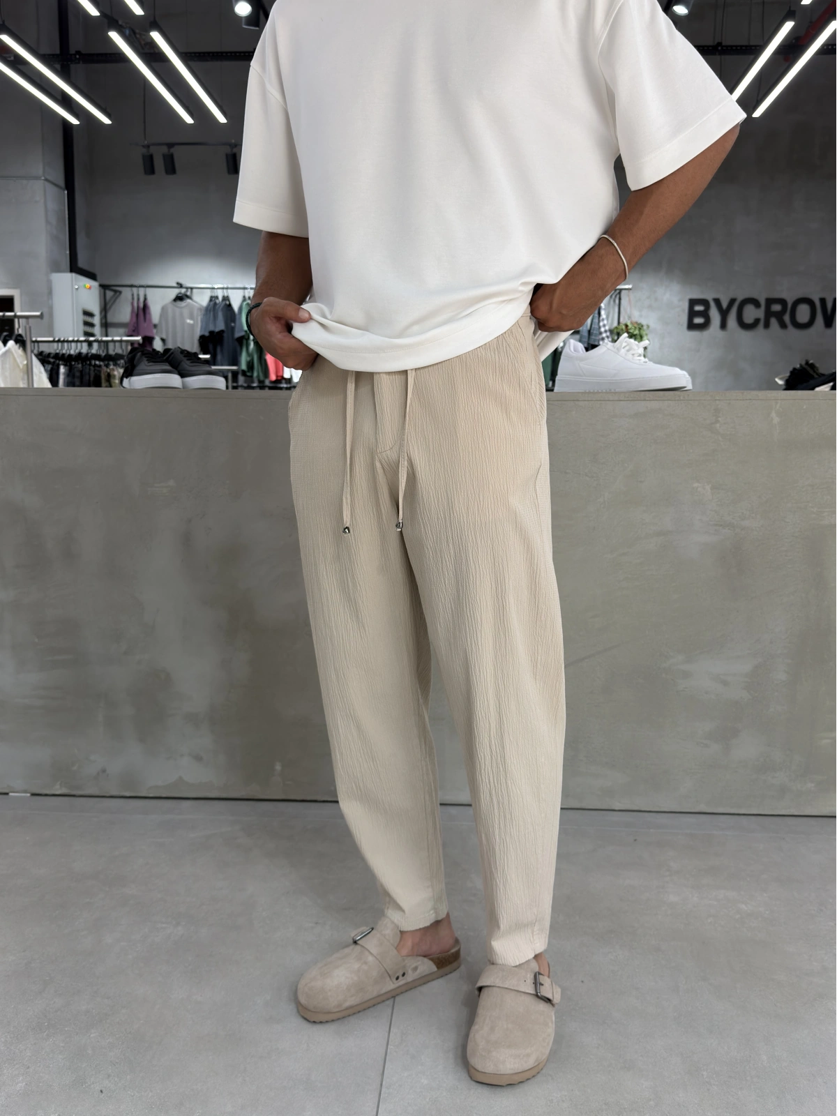 Bej Premium Gofre Kumaş Boyfriend