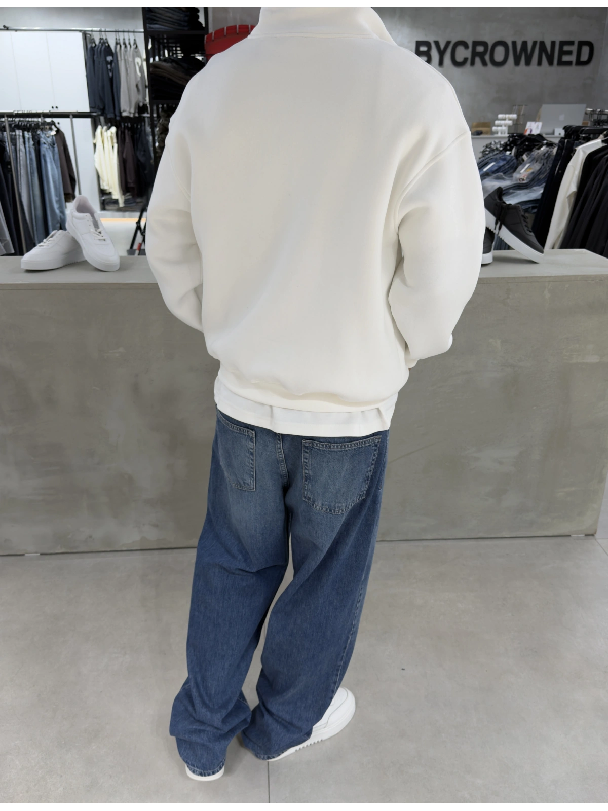 Beyaz Barstudio Yarım Fermuar Sweat