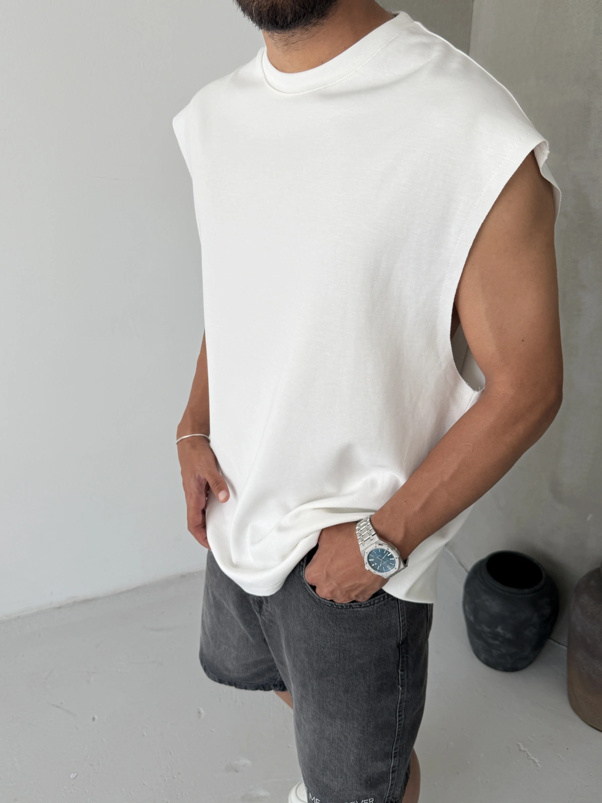 Beyaz Basic Oversize Atlet