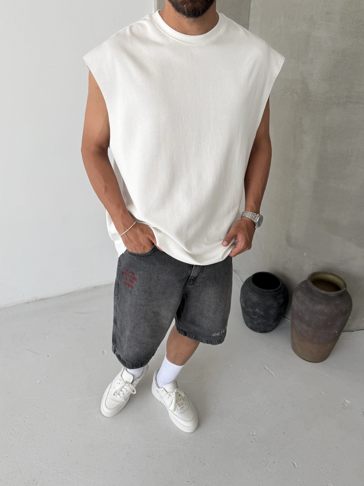 Beyaz Basic Oversize Atlet