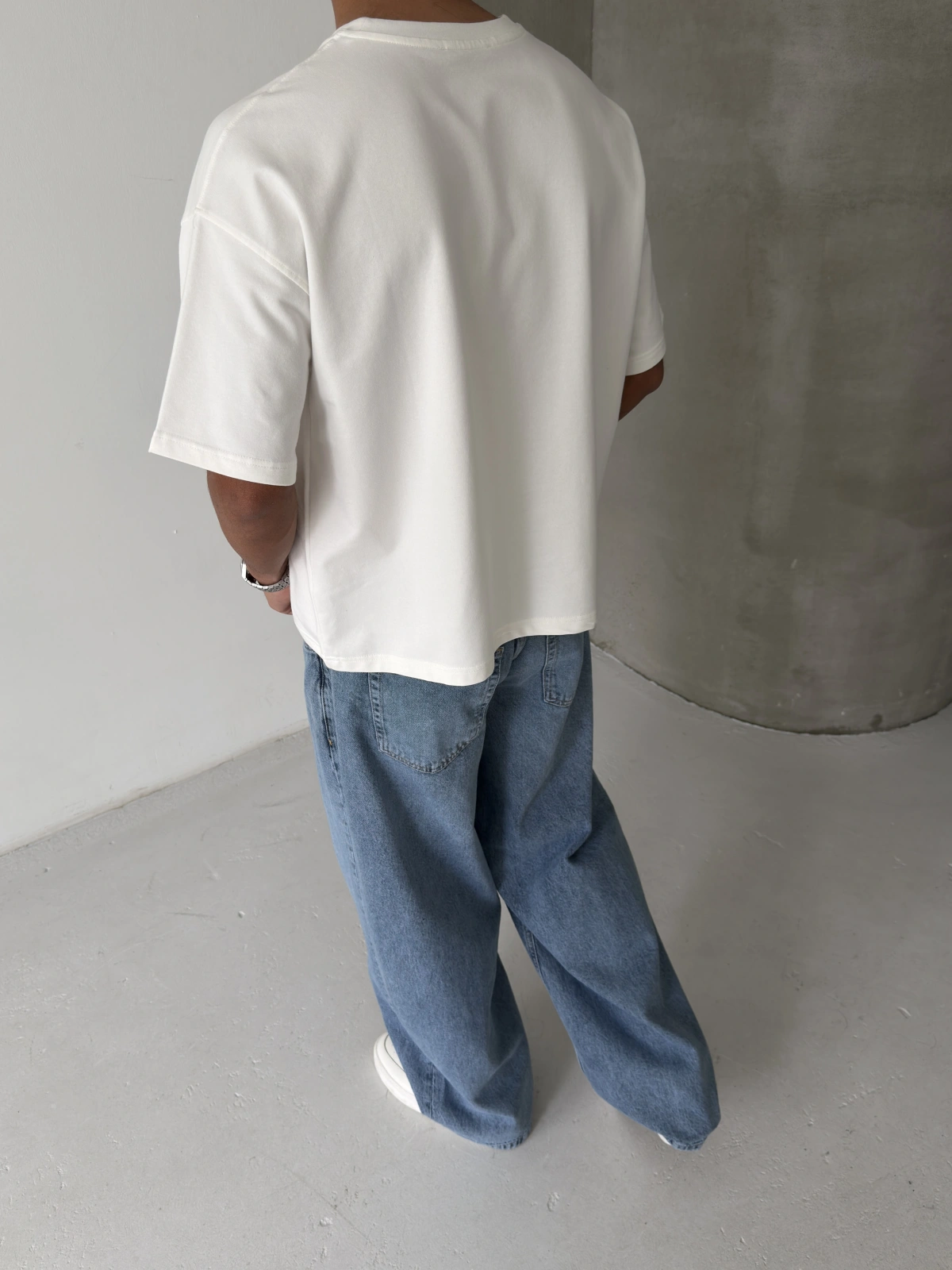 Beyaz Boys Crop Fit Oversize T-shirt