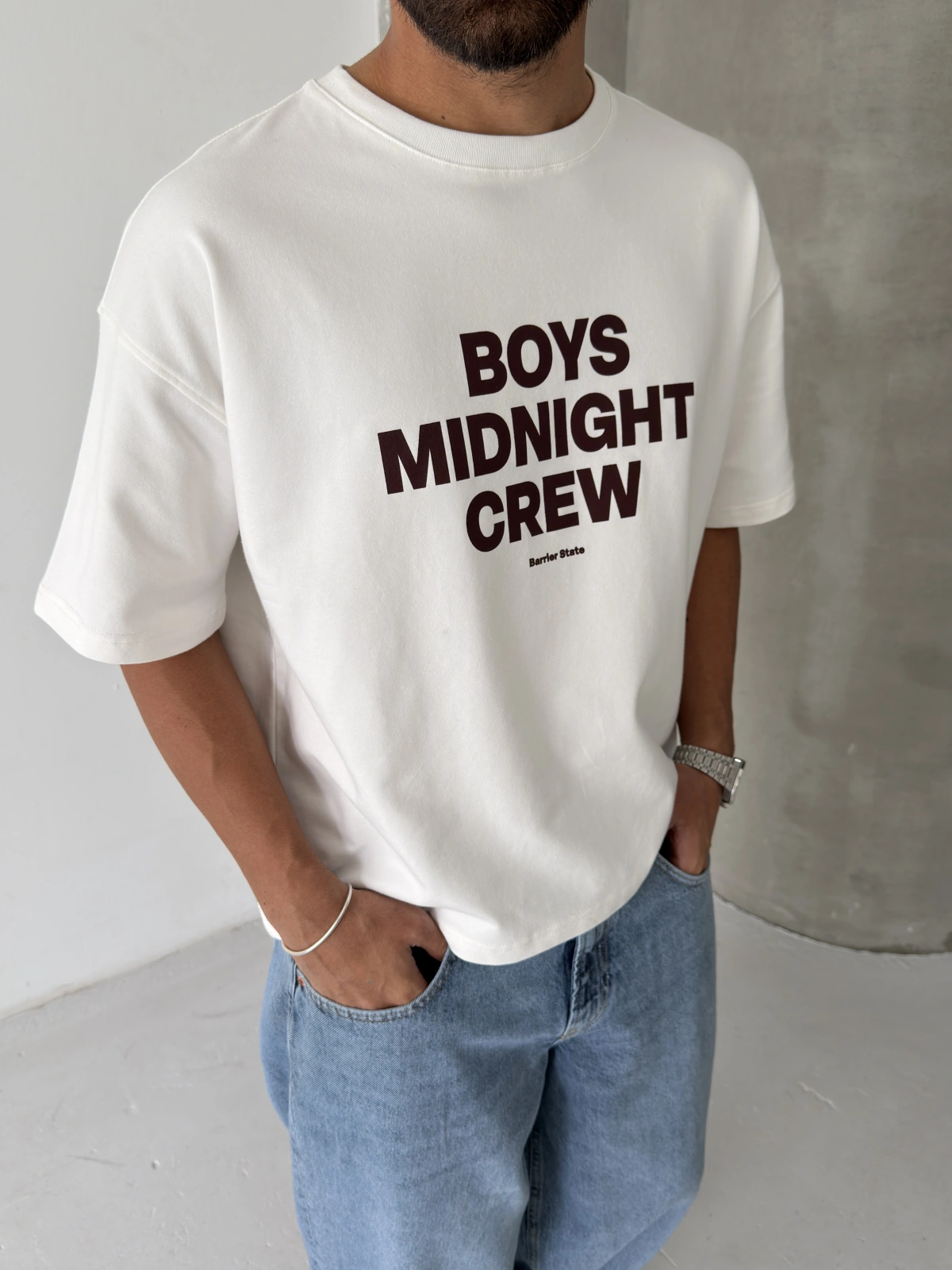 Beyaz Boys Crop Fit Oversize T-shirt