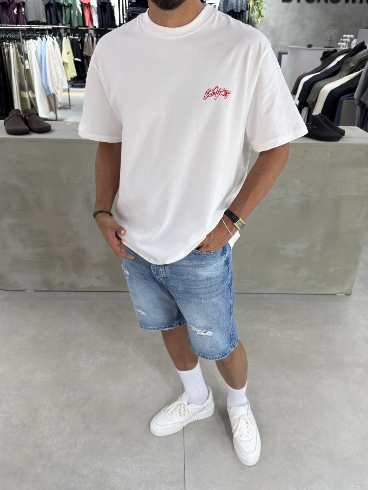 Beyaz Heykel Baskı Oversize T-Shirt