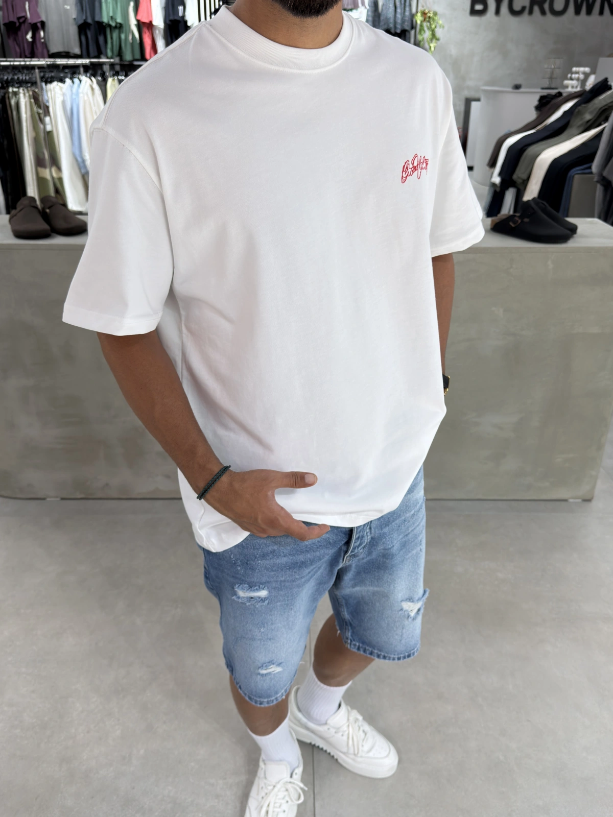 Beyaz Heykel Baskı Oversize T-Shirt