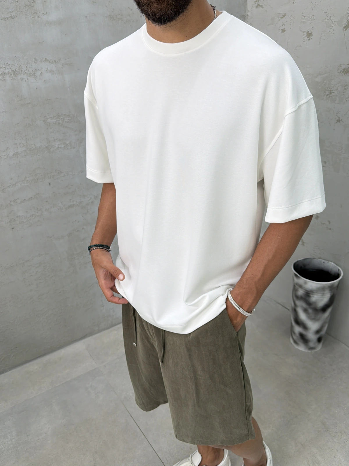 Beyaz Modal Oversize T-shirt