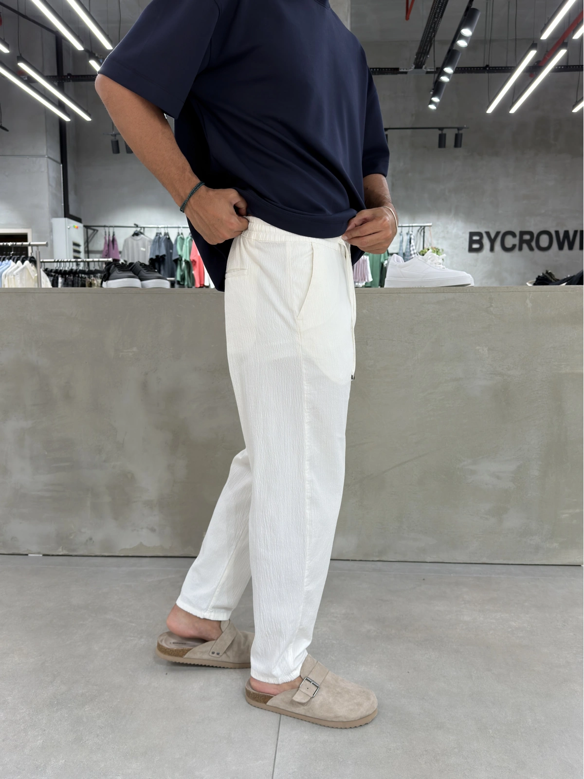 Beyaz Premium Gofre Kumaş Boyfriend