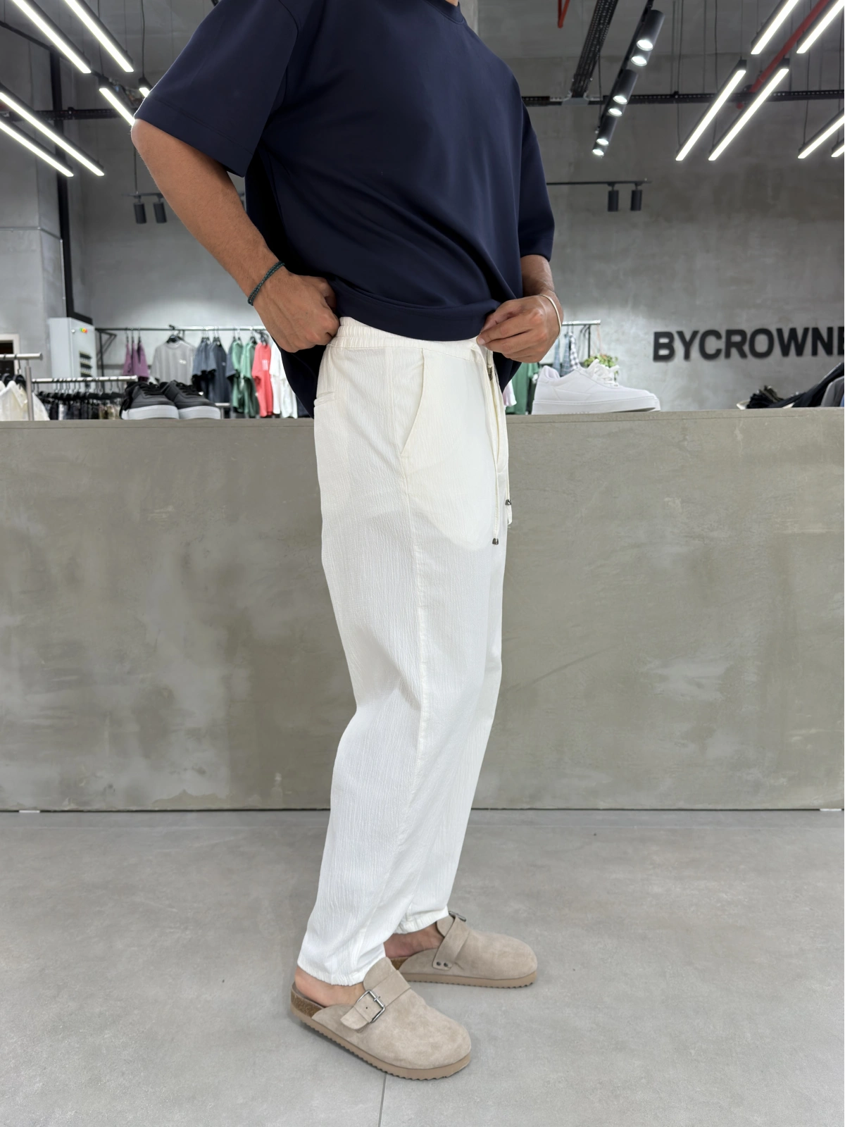 Beyaz Premium Gofre Kumaş Boyfriend